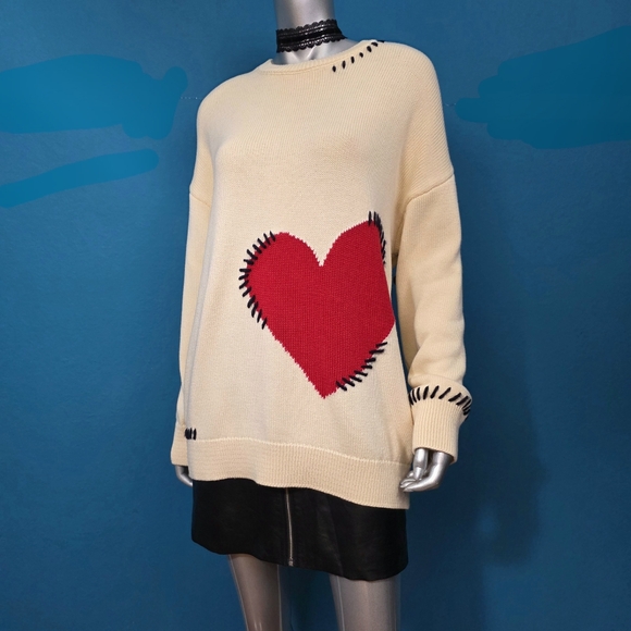 🆕️❤️ ANTHROPOLOGIE MAEVE Crew-Neck Whipstitch Heart Icon Sweater // (NWT) - Picture 14 of 16